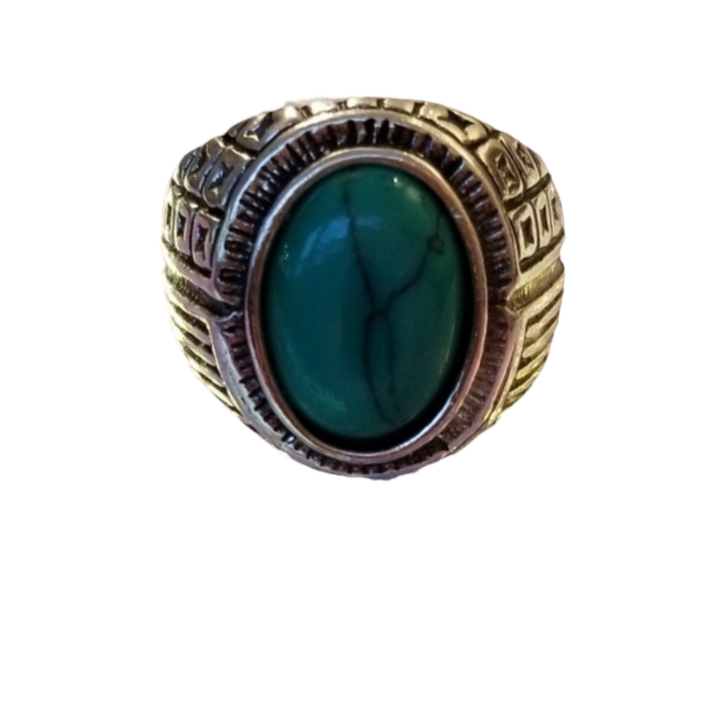 💎 Green resin stone metal ring - Picture 1 of 5